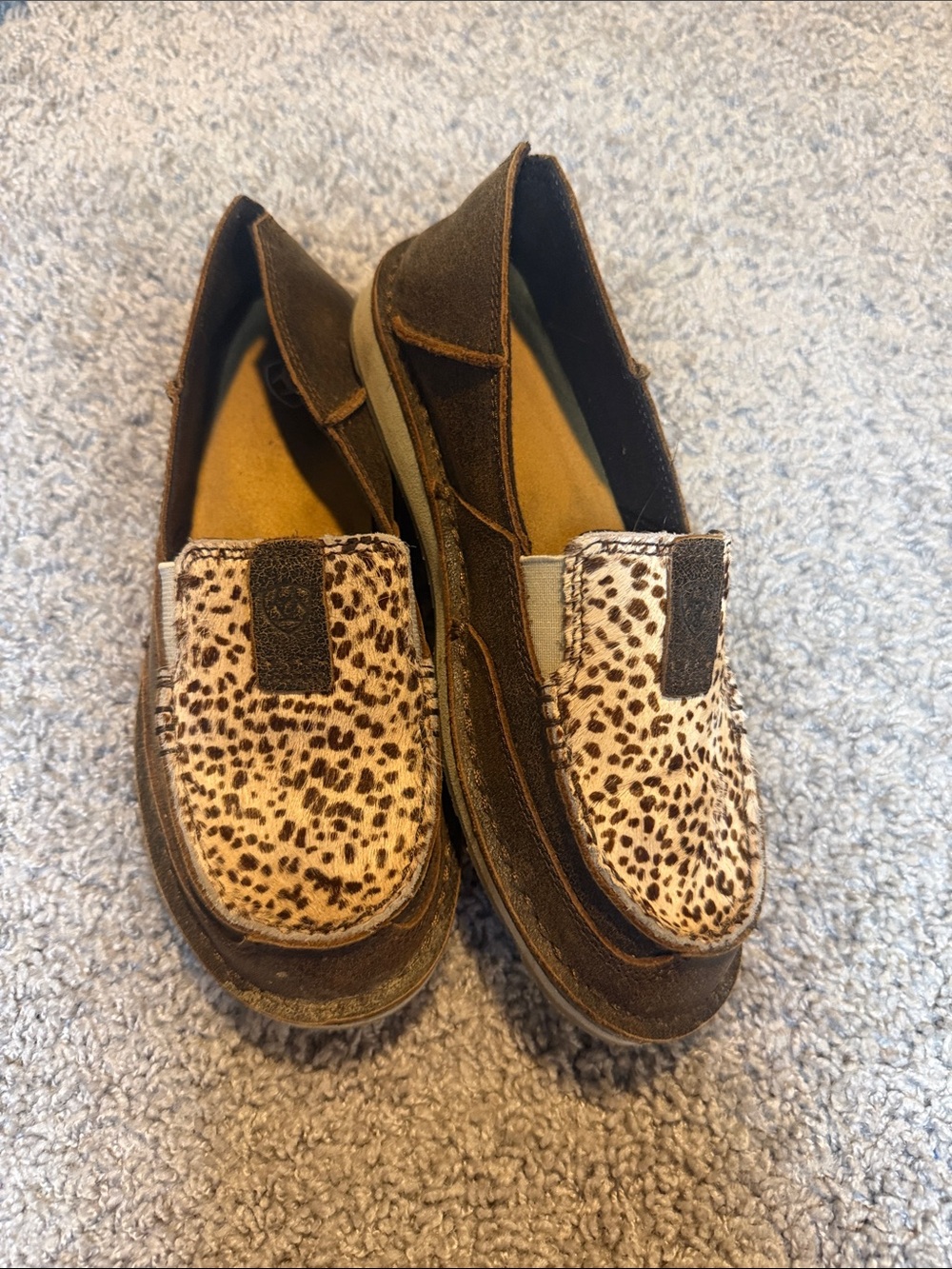Ariat Brown Suede Loafers with Leopard Print Vamp